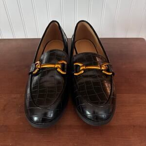 Black Croc Embossed Horsebit Loafers | Size 39 | Like new